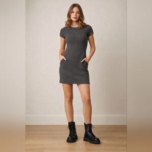 Promod Charcoal Short Sleeve Knit Mini Dress
